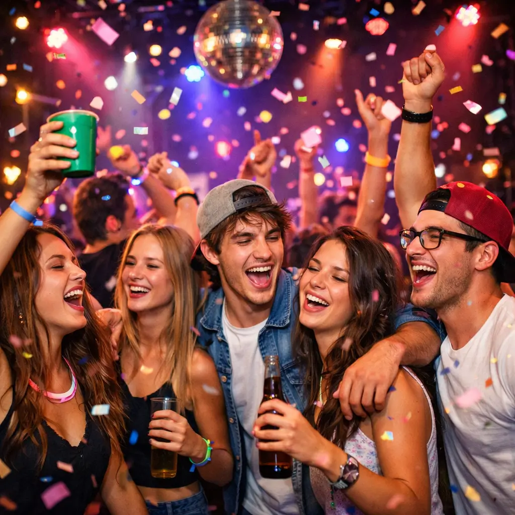 Amis qui font la fête ensemble le soir